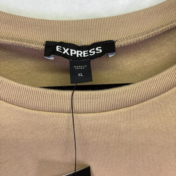 Express Boxy Fleece Crewneck Pullover Padded Shoulder Sweatshirt Size XL - Picture 5 of 8